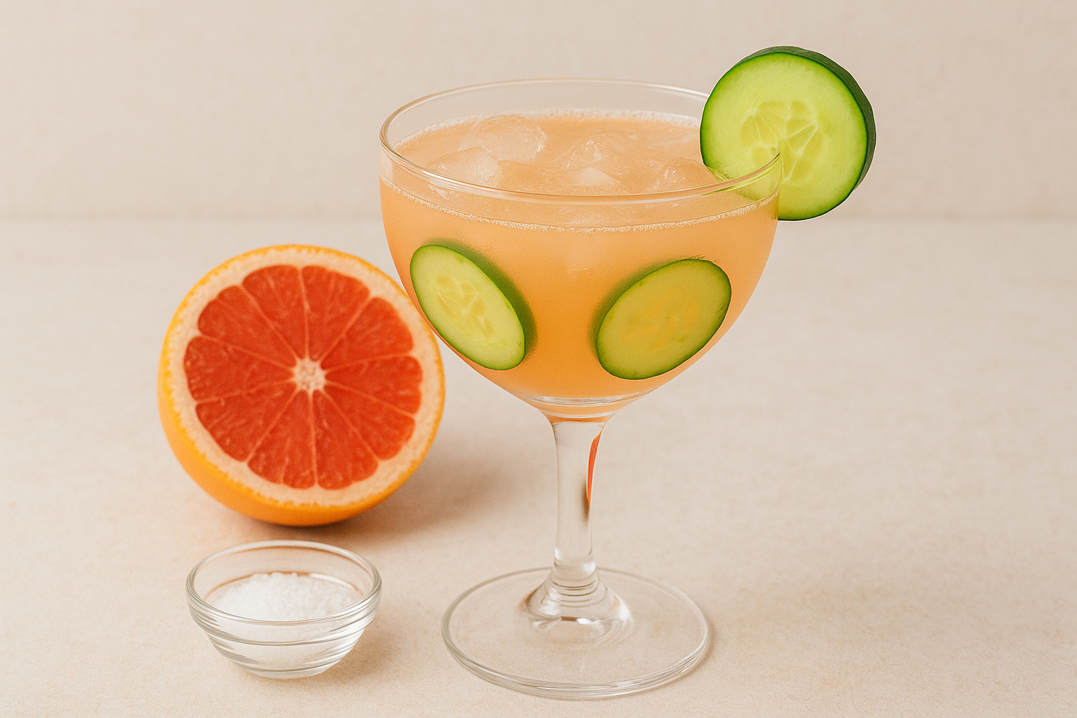 Granaatappelkomkommer cocktail met zout