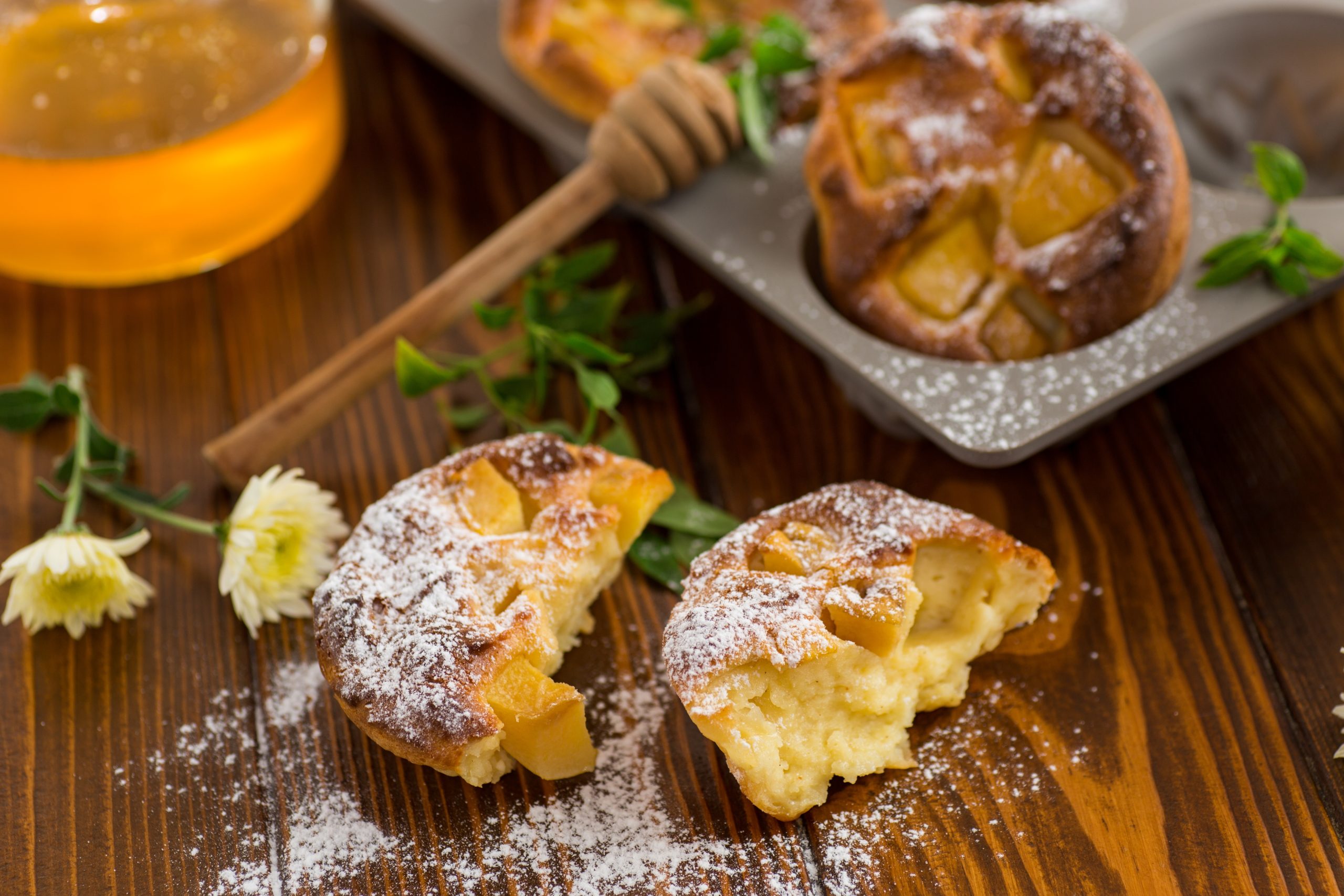 Cooked,Cottage,Cheese,Muffins,With,Quince,And,Honey,.